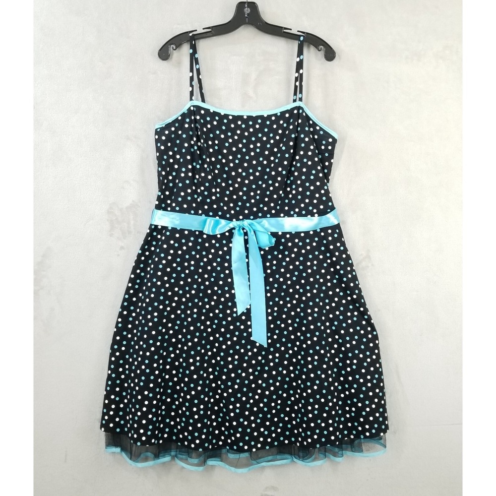 Vintage Pulse Dress Women 2X Black Blue Polka Dot Strappy Rockabilly Pin Up 50's
